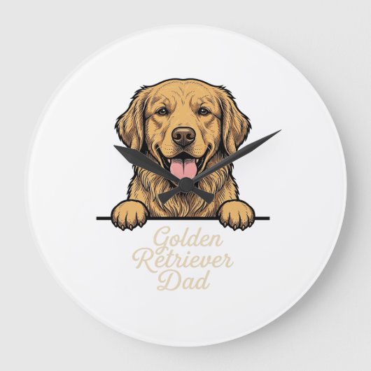 Vintage Gravure Gouden Retriever Vader Grote Klok (Voorkant)