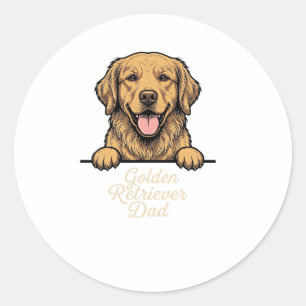Vintage Gravure Gouden Retriever Vader Ronde Sticker