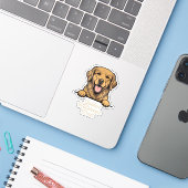 Vintage Gravure Gouden Retriever Vader Sticker (Laptop met iPhone)