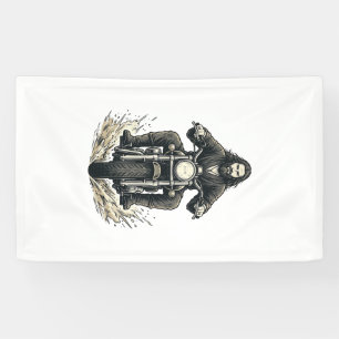 Vintage Gravure Motorrijder Vectorontwerp_1 Spandoek