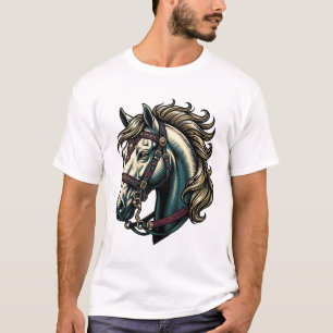 Vintage Gravure Paardenkop Vector T-shirt
