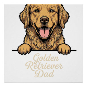 Vintage Gravure van Vader met Gouden Retriever Perfect Poster