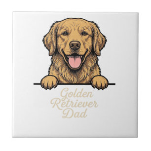 Vintage Gravure van Vader met Gouden Retriever Tegeltje