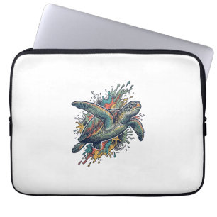 Vintage Gravure Zee Schildpad Spat Vector Design_ Laptop Sleeve