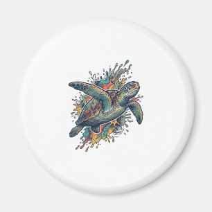 Vintage Gravure Zee Schildpad Spat Vector Design_ Magneet