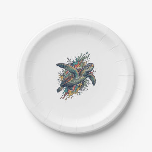 Vintage Gravure Zee Schildpad Spat Vector Design_ Papieren Bordje