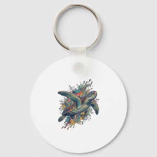 Vintage Gravure Zee Schildpad Spat Vector Design_ Sleutelhanger