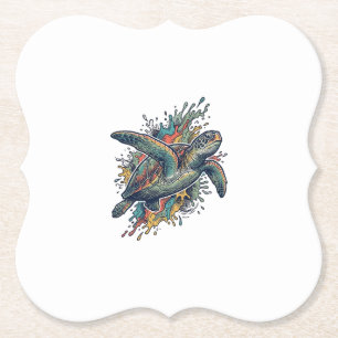 Vintage Gravure Zeeschildpad Spat Vector Design_ Kartonnen Onderzetters