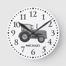 Vintage Gray Watercolor Tractor Wall Clock Ronde Klok