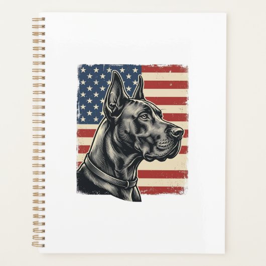 Vintage Great Dane Patriottische Vlag Vectorontwer Planner (Voorkant)