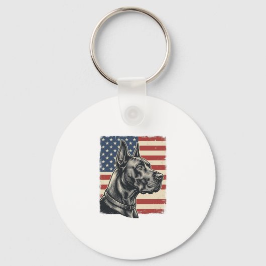 Vintage Great Dane Patriottische Vlag Vectorontwer Sleutelhanger (Voorkant)