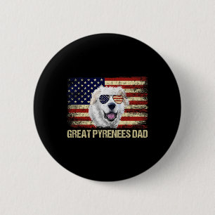 Vintage Great Pyrenees Vader Amerikaanse Vlag Usa Ronde Button 5,7 Cm
