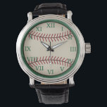 Vintage Green Baseball Watch Horloge<br><div class="desc">A vintage style baseball decorates this stylish watch. The design is from original art.</div>