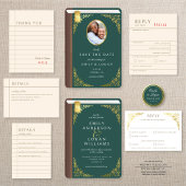 Vintage Green Book Gold Floral Folded Wedding