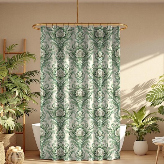 Vintage green botanical pattern douchegordijn
