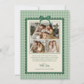 Vintage Green Bow Gingham Plaid Photo Christmas Feestdagenkaart (Achterkant)