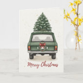 Vintage Green Car with Christmas Tree Card Kaart (Gele Bloem)