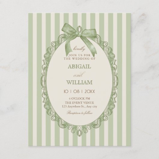 Vintage green elegant bow wedding  kaart (Voorkant)
