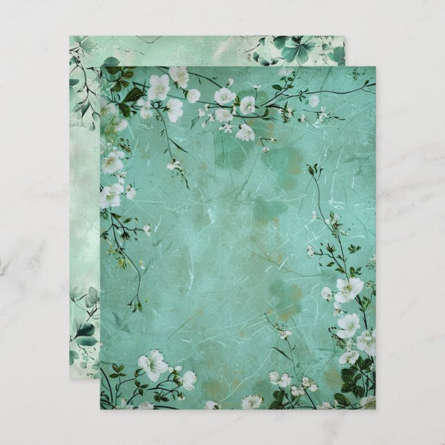 Vintage Green Floral Botanical Scrapbook Paper  (Voorkant / Achterkant)