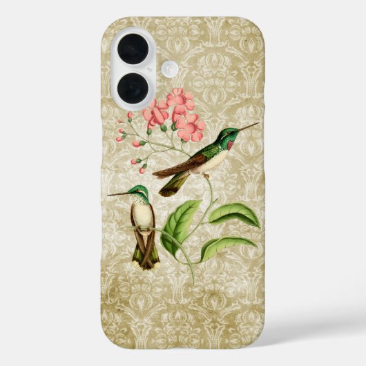 Vintage Green Hummingbird with Pink Flowers Case-Mate iPhone Case (Achterkant)