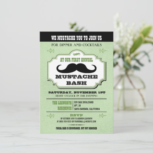Vintage Green Mustache Bash Kaart (Staand voorkant)