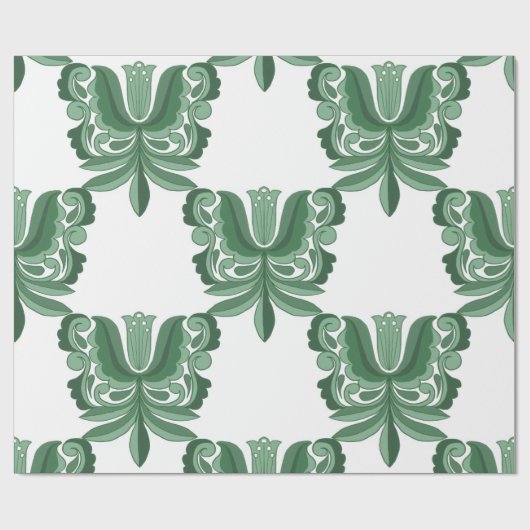 Vintage Green Ornate Botanical Pattern Wrapping Cadeaupapier (Vlak)