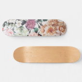 Vintage green pink yellow watercolor floral roses persoonlijk skateboard (Horizontaal)