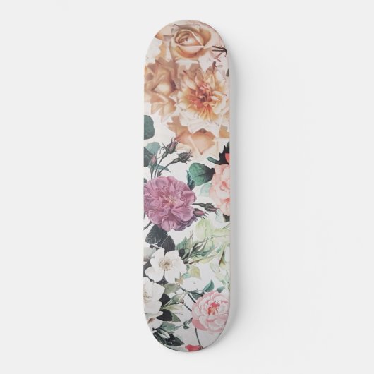 Vintage green pink yellow watercolor floral roses persoonlijk skateboard (Voorkant)