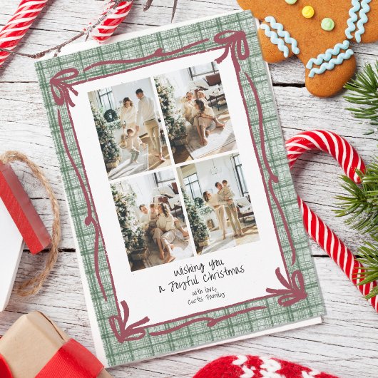 Vintage Green Plaid Christmas Photo Card Feestdagenkaart