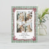 Vintage Green Plaid Christmas Photo Card Feestdagenkaart (Staand voorkant)