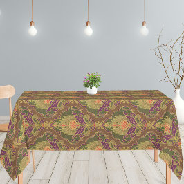 Vintage Green, Purple and Gold Floral Pattern Tafelkleed