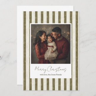 Vintage Green Stripes Christmas Card - 1 photo Bedankkaart