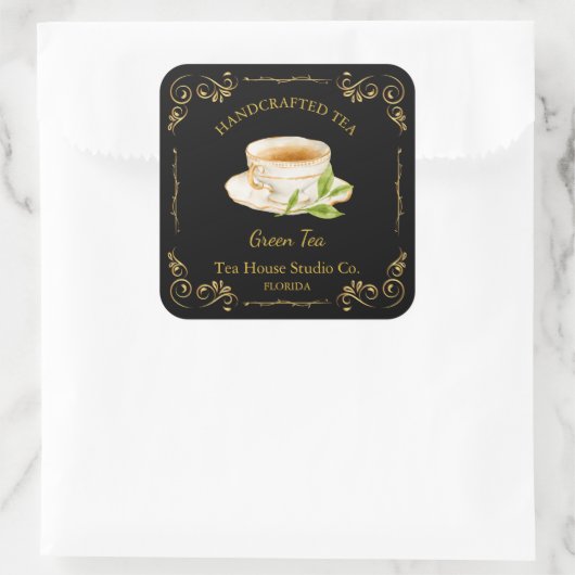 Vintage Green Tea Square Label (Tas)