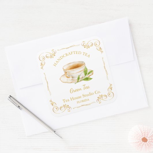 Vintage Green Tea Square Label (Envelop)