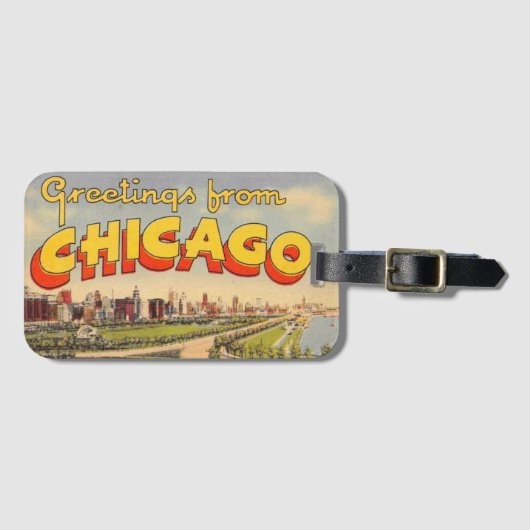 Vintage Greeting from Chicago Bagagelabel (Voorkant (horizontaal))