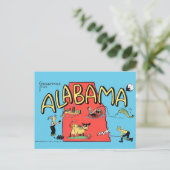 Vintage Greetings from Alabama Cartoon Map Art Briefkaart (Staand voorkant)