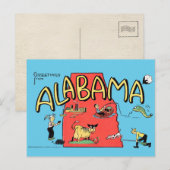 Vintage Greetings from Alabama Cartoon Map Art Briefkaart (Voorkant / Achterkant)