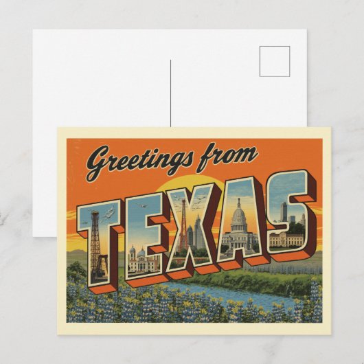 Vintage "Greetings from Texas" Briefkaart (Voorkant / Achterkant)