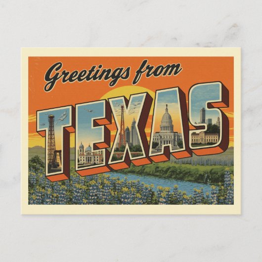 Vintage "Greetings from Texas" Briefkaart (Voorkant)