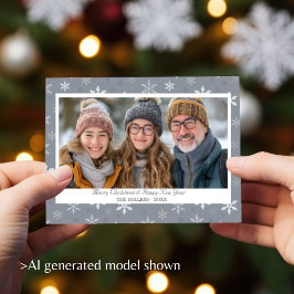 Vintage Grey Sneeuwvlokken foto Plat Kerstkaart