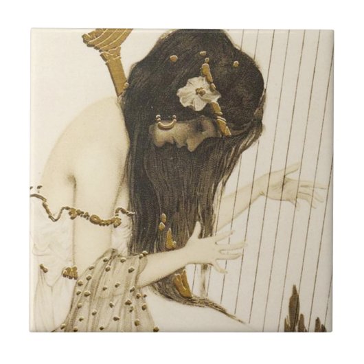 Vintage Griekse Harpist Tegel Tegeltje (Voorkant)