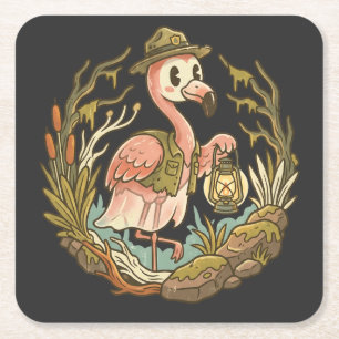 Vintage griezelige moerasflamingo ontwerp kartonnen onderzetters
