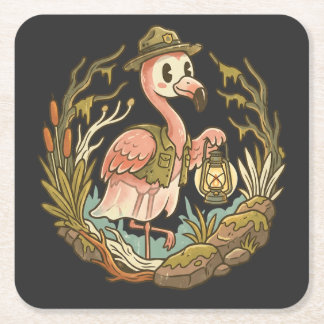 Vintage griezelige moerasflamingo ontwerp kartonnen onderzetters