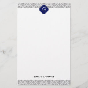 Vintage Grijs op Grijs Damast #3 Monogram Briefpapier