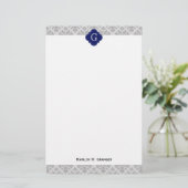 Vintage Grijs op Grijs Damast #3 Monogram Briefpapier (Staand voorkant)