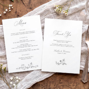 Vintage grijze Franse bloemenvictoriaanse trouwkaa Menu