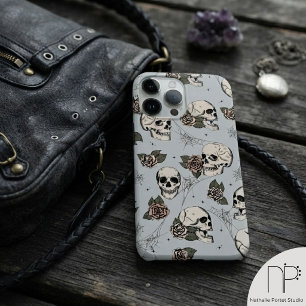 Vintage grijze schedels rozen Case-Mate iPhone 14 pro max hoesje