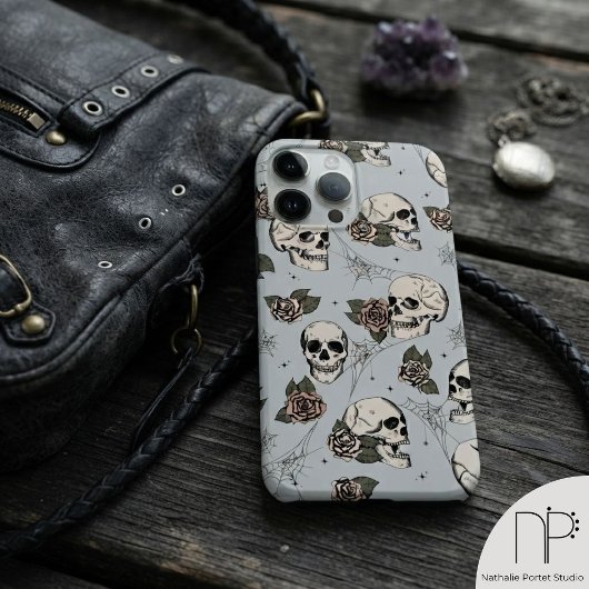 Vintage grijze schedels rozen Case-Mate iPhone case