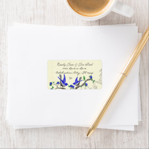 Vintage Grijze Vogel Koninklijk Blauwe Bloesem RSV Etiket