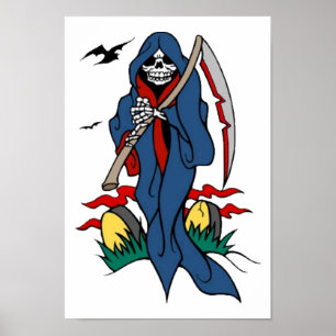 Vintage Grim Reaper Tattoo Poster